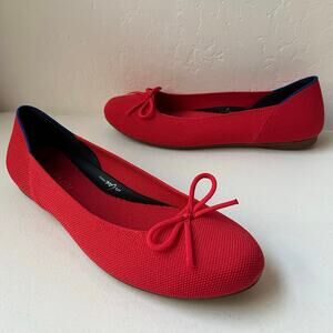 Rothy's The Ballet Flat in Glamour Red Size 9 Knit Round Toe Bow Sustainable NEW